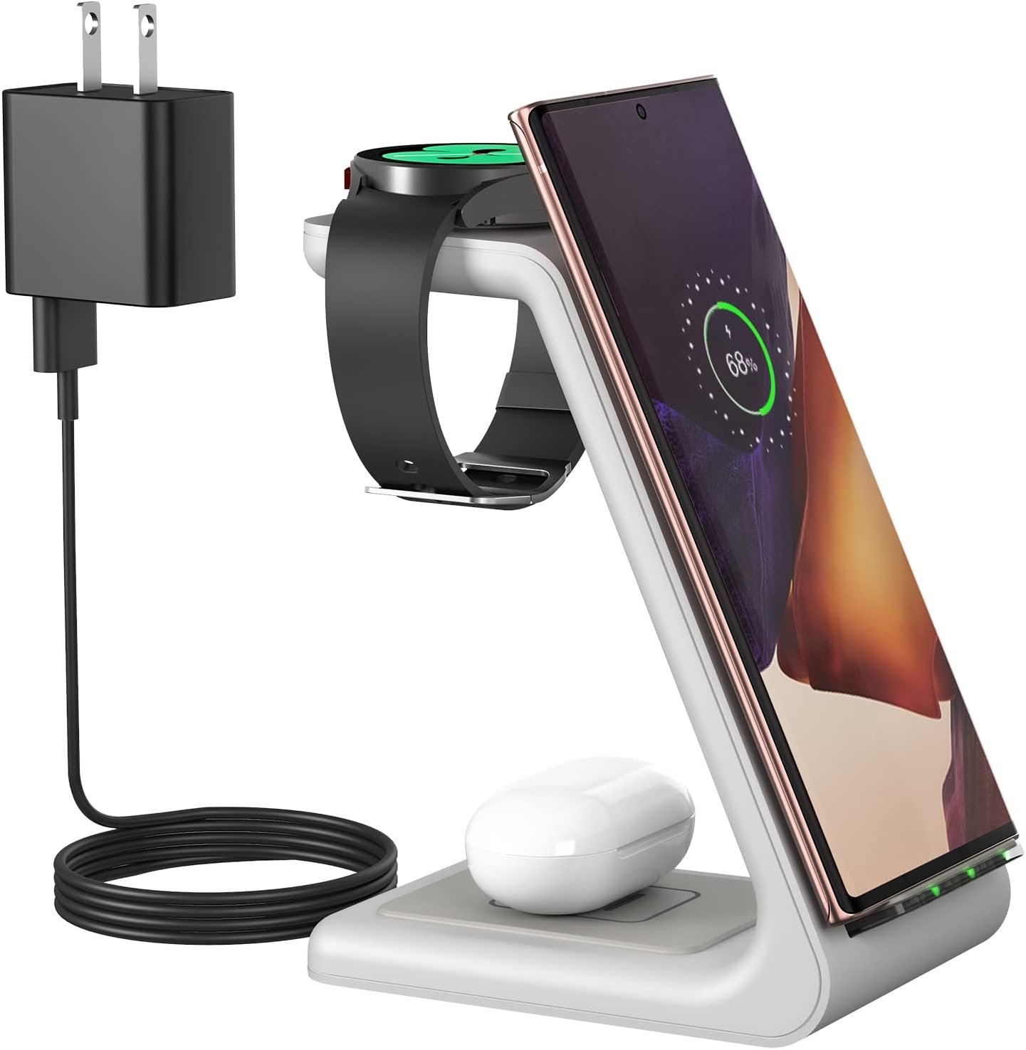 Wireless Charging Station for Samsung, Earteana 3 in 1 Wireless Stand Dock for Samsung S23/S22/S21/S20/Note 20, Galaxy Watch 4/3/Active/2/Gear S3, Buds+/Live, 18W QC Adapter Included(White)