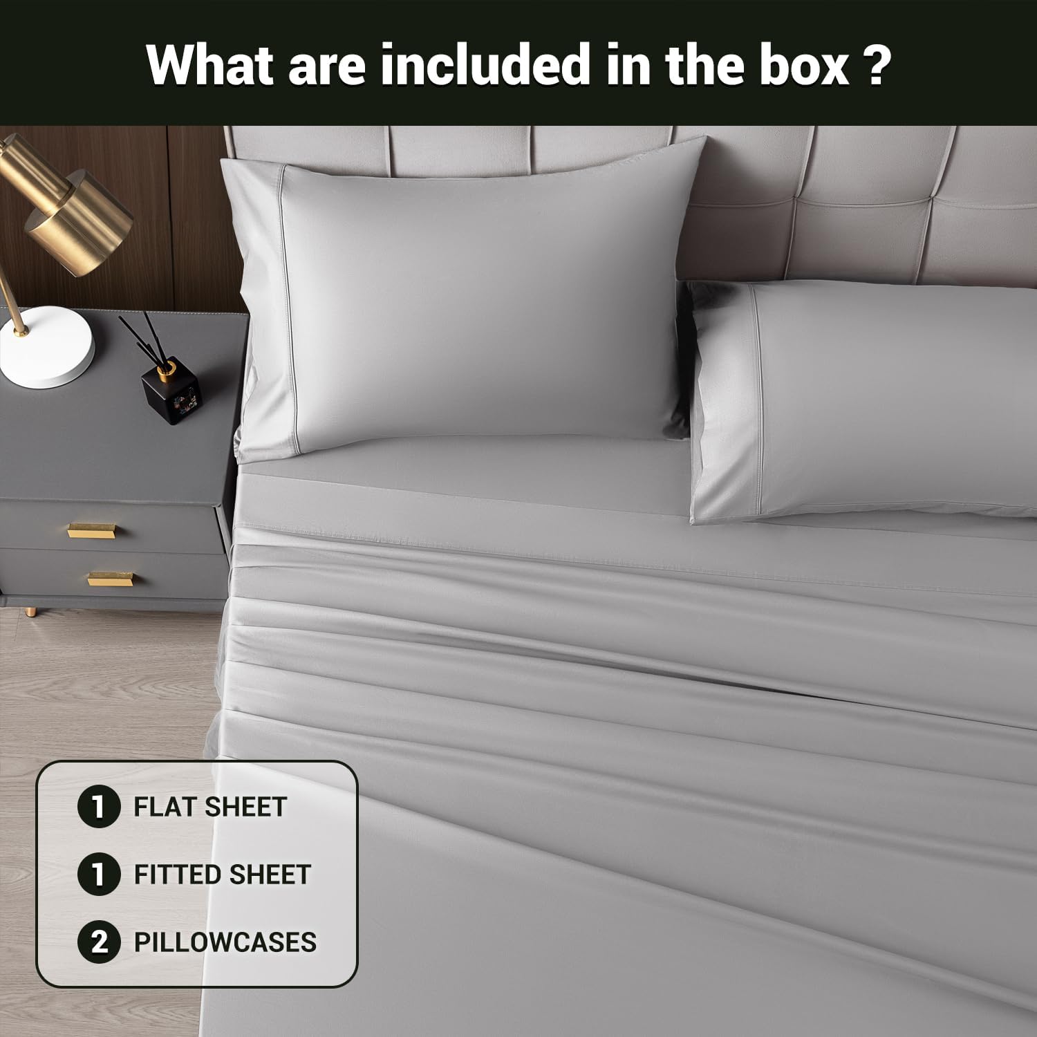 Shilucheng 4 Piece Queen Sheet Sets, Cooling Sheets, Blend Rayon Derived from Bamboo, Deep Pocket Up to 16", Breathable & Soft Bed Sheets, Hotel Silky Bedding Set, Grey - Image 5