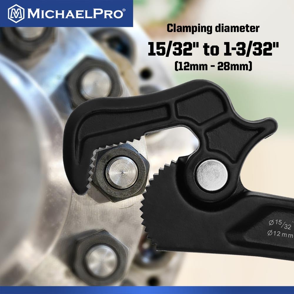 MichaelPro Self Adjusting Pipe Wrench, 8 Inch Multi-Function Spanner Adjustable Plumbing Wrench, Clamping Diameter Up to 1-3/32 Inch (28mm), Adjusting Wrench with Swivel Head
