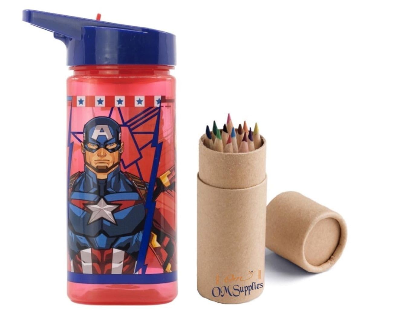 Marvel Avengers Reusable Square Water Bottle Drink Bottle with built-in handle for Easy Carry School Lunch Kids Childrens 510ml BPA free Plastic (Avengers)