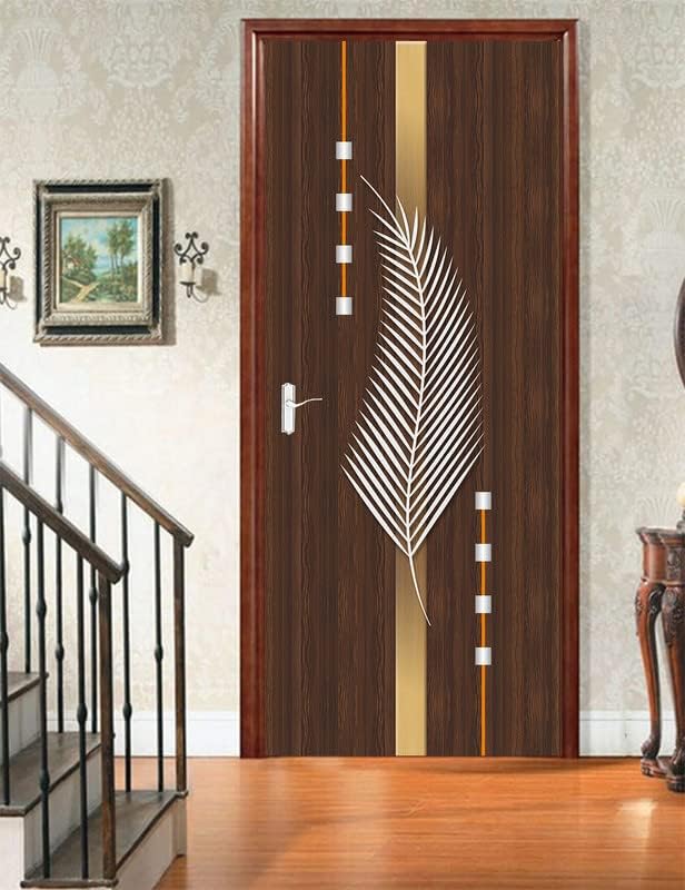 INDIA BRAND WORKS Beautiful White Leaf Door Sticker Wallpaper for Door, Almirah, Table, AC, Fridge, Self-Adhesive Vinyl Material, Waterproof, Removable (Size 30x78 Inches) 1