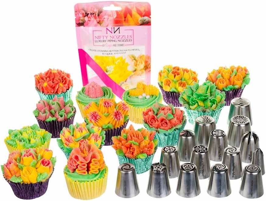 Russian Piping Tips | 15 Piece Set - 14 Nifty Nozzles and a Leaf Tip | Cake Decorating Tools | Baking Supplies