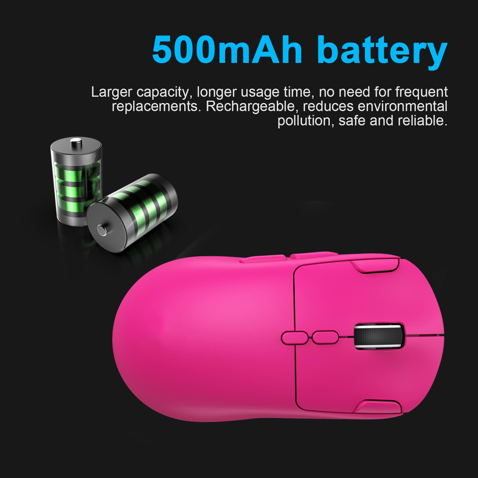 Diyeeni Mouse da Gioco Leggero per PC Portatile, modalità Tripla (PINK) | Tripla connessione 2.4G/BT/cablata, guscio ergonomico All Grip, batteria lunga 500 mAh, 10 pulsanti programmabili, 6 DPI