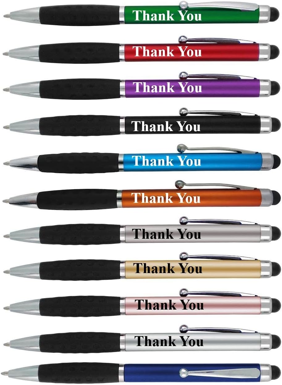 SyPen Thank You Greeting Gift Stylus Pens for Touchscreen Devices - 2 in 1 Combo Pen - for Employee Appreciation, Events and Parties, 50 Pack, Multi-Color