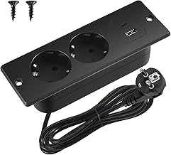 USB C Desk Socket, Dual Plug Desktop Socket for or Worktops, Recessed USB Socket, Recessed 2 Compartments with 2m Cable for Conference Table