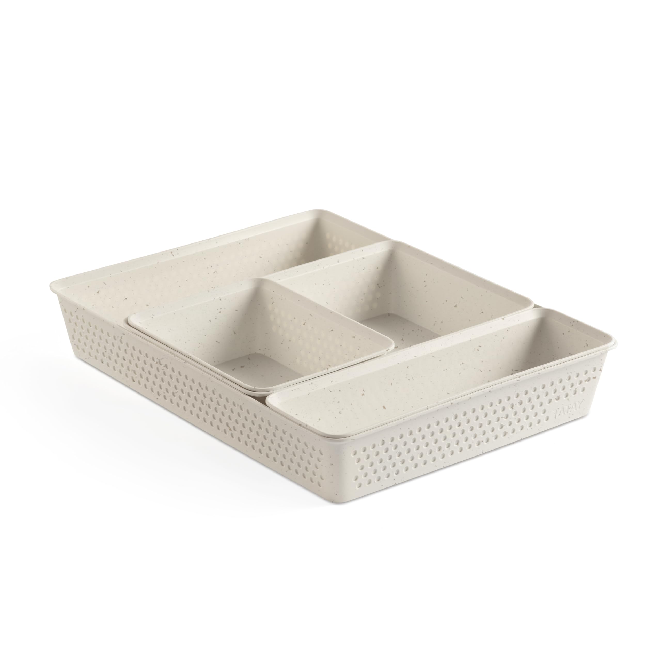 TATAY Plastic Storage Baskets Bohol | Set of 4: A6 + A5 + A4 + Slim | Drawer Organisers | Minimalist Functional Design | Home & Office Organisation | 100% Recycled BPA-Free Plastic, Ecohome