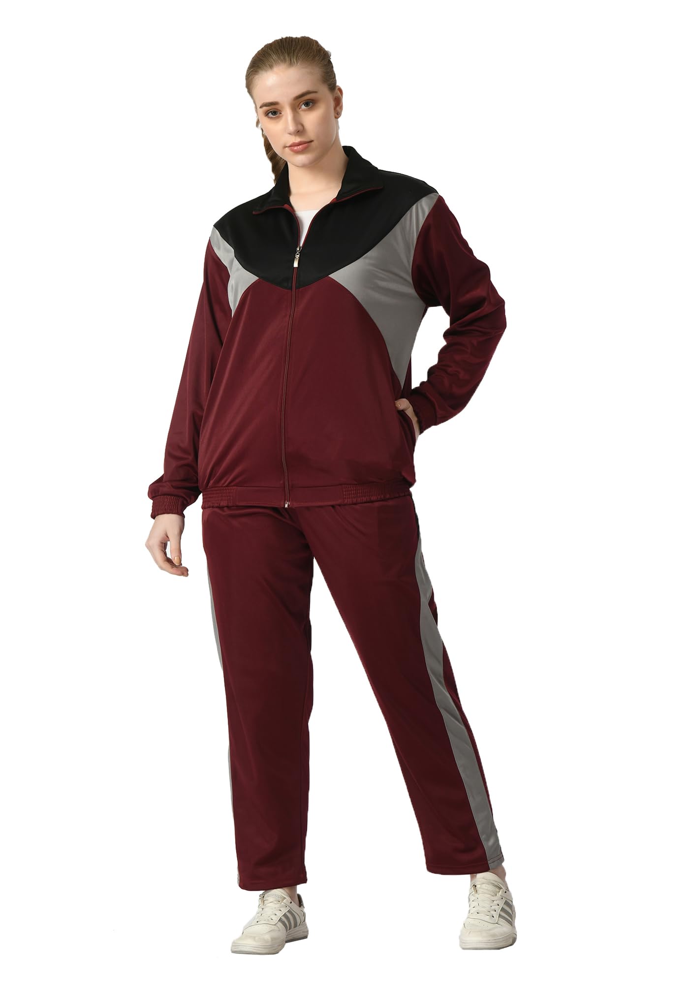 indi weaves Women Color Block Polyester Winter Tracksuit Full Zip Jacket & Track Pant Set Regular Fit Both Side Pockets Sports & Casual Wear-picture-55