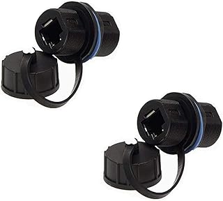 PENGLIN 2PCS Panel Mount Shielded Waterproof RJ45 Socket Cat5/5e/6 8P8C Ethernet LAN Cable Connector Double Head Adapter with Waterproof/Dust Cap
