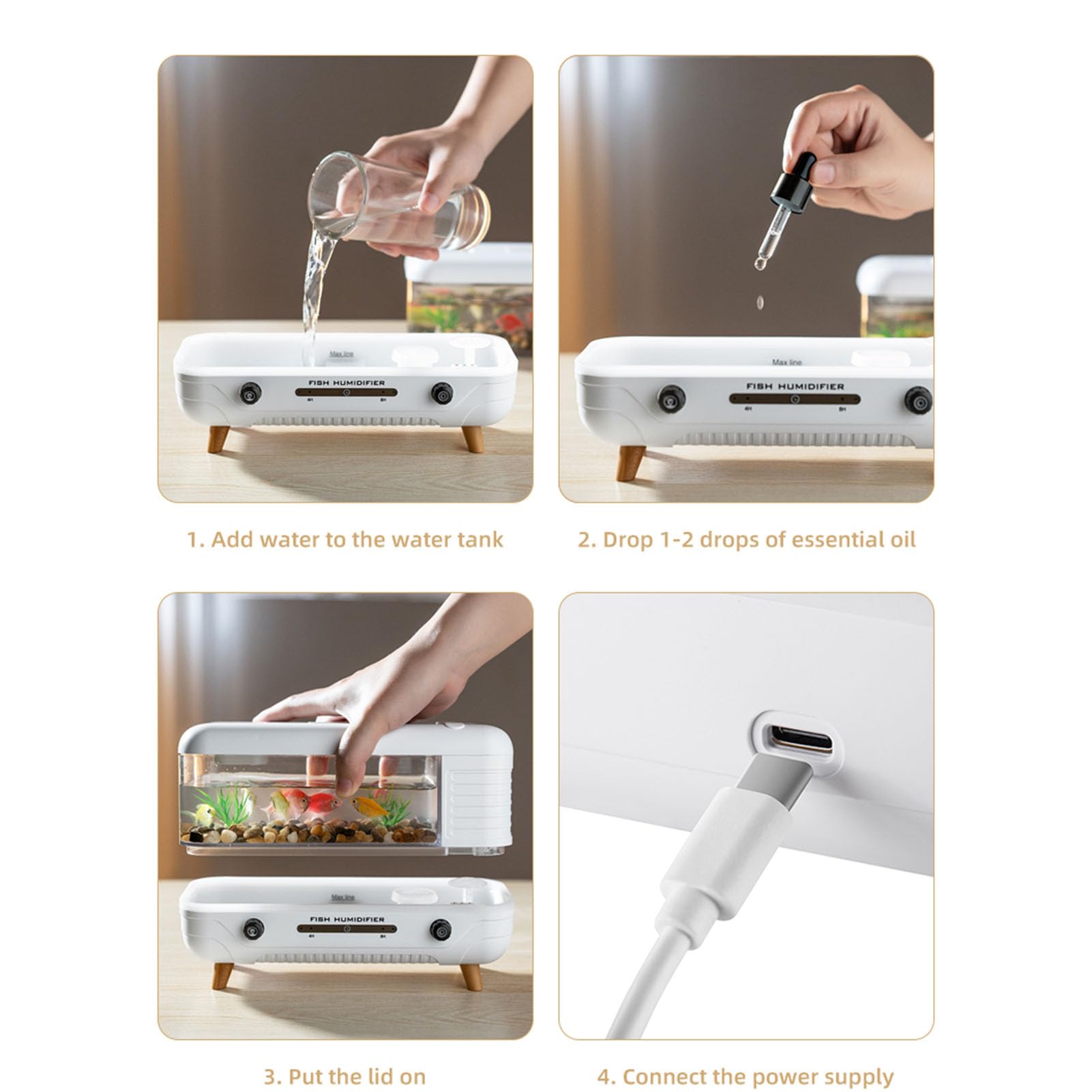 TOPINCN Mini Umidificatore a Nebbia Fredda con Design Acquario, 300 Ml USB