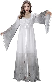 Adult Women Gossamer Ghost Bride Costume Dress White Gothic Victorial Scary Spooky Zombie Halloween Cosplay Dress Up - Buy now