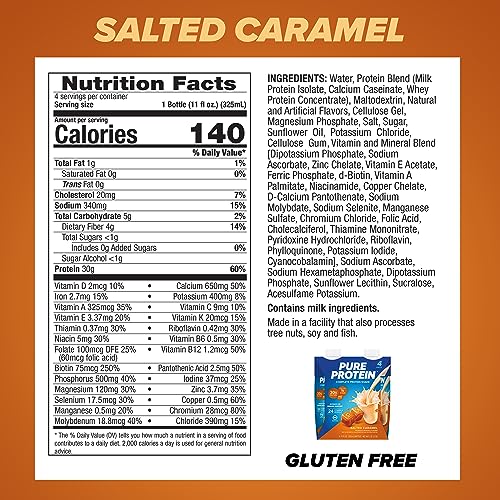 Image of Pure Protein Salted Caramel Shake, Ready to Drink and Keto-Friendly, Vitamins A, C, D, and E Plus Zinc to Support Immune Health, 11 Oz, 12 Count