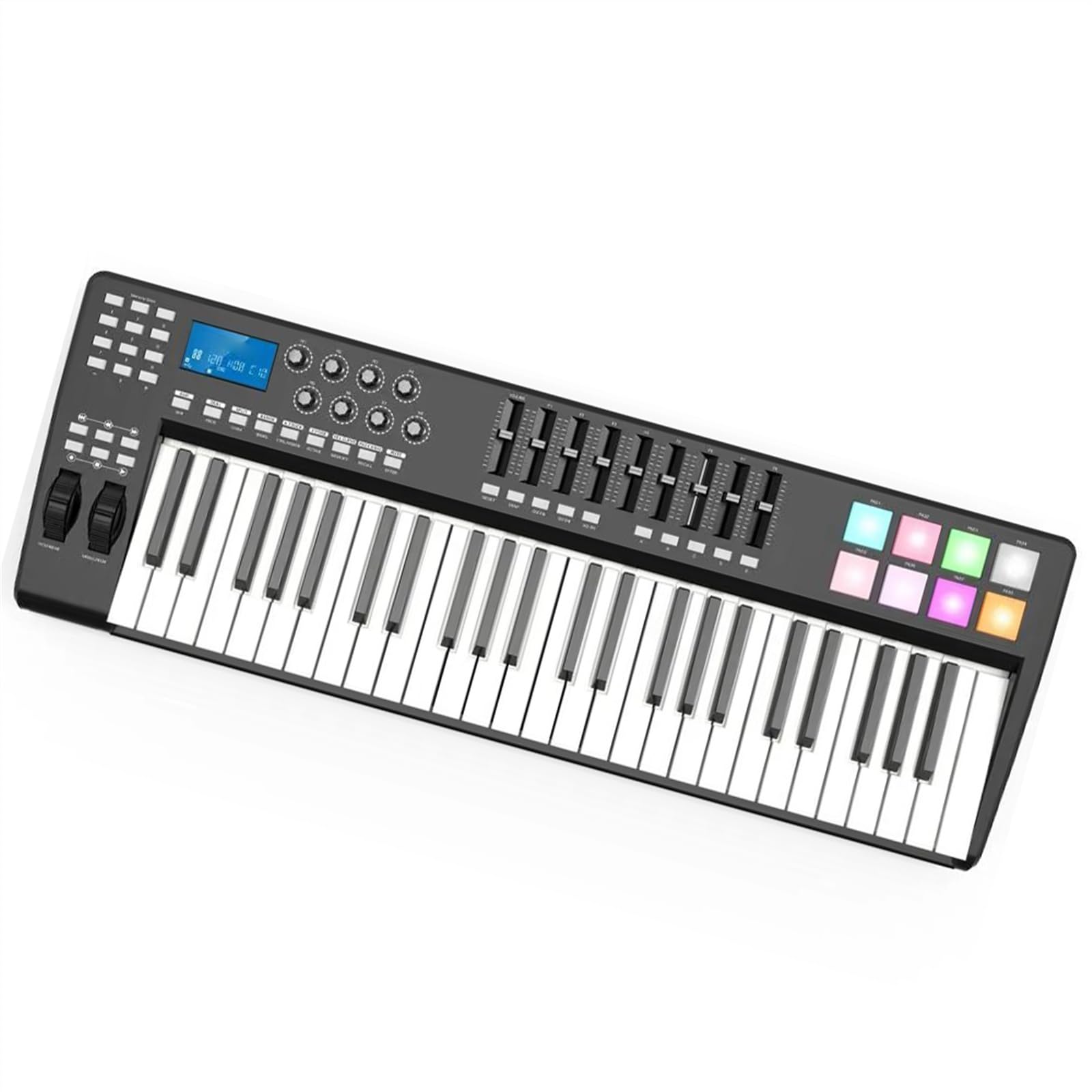Tragbarer 49-Tasten-USB-Tastatur-Controller, 8 bunte RGB-Pads mit Hintergrundbeleuchtung, LED-Display mit USB-Kabel Tragbares Elektronisches Klavier