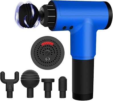Massage Gun, 6 Speed High-Intensity Vibration for Athletes Deep Tissue Massager Impact Device Handheld Muscle Electric Gun, Muscle Massager Quiet Brushless Motor with 4 HeadsBlue
