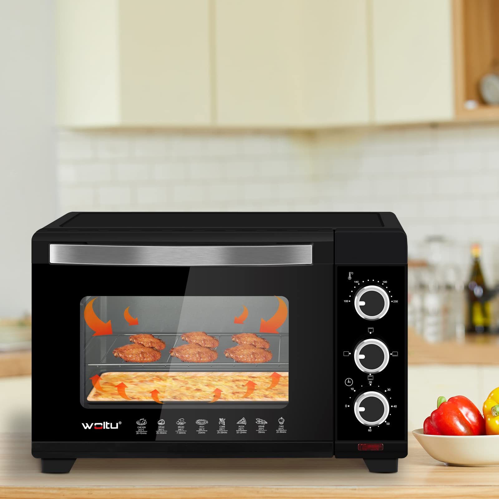 WOLTU Horno Pequeño Sobremesa 21L 1280W 100-230℃ Temporizador Negro