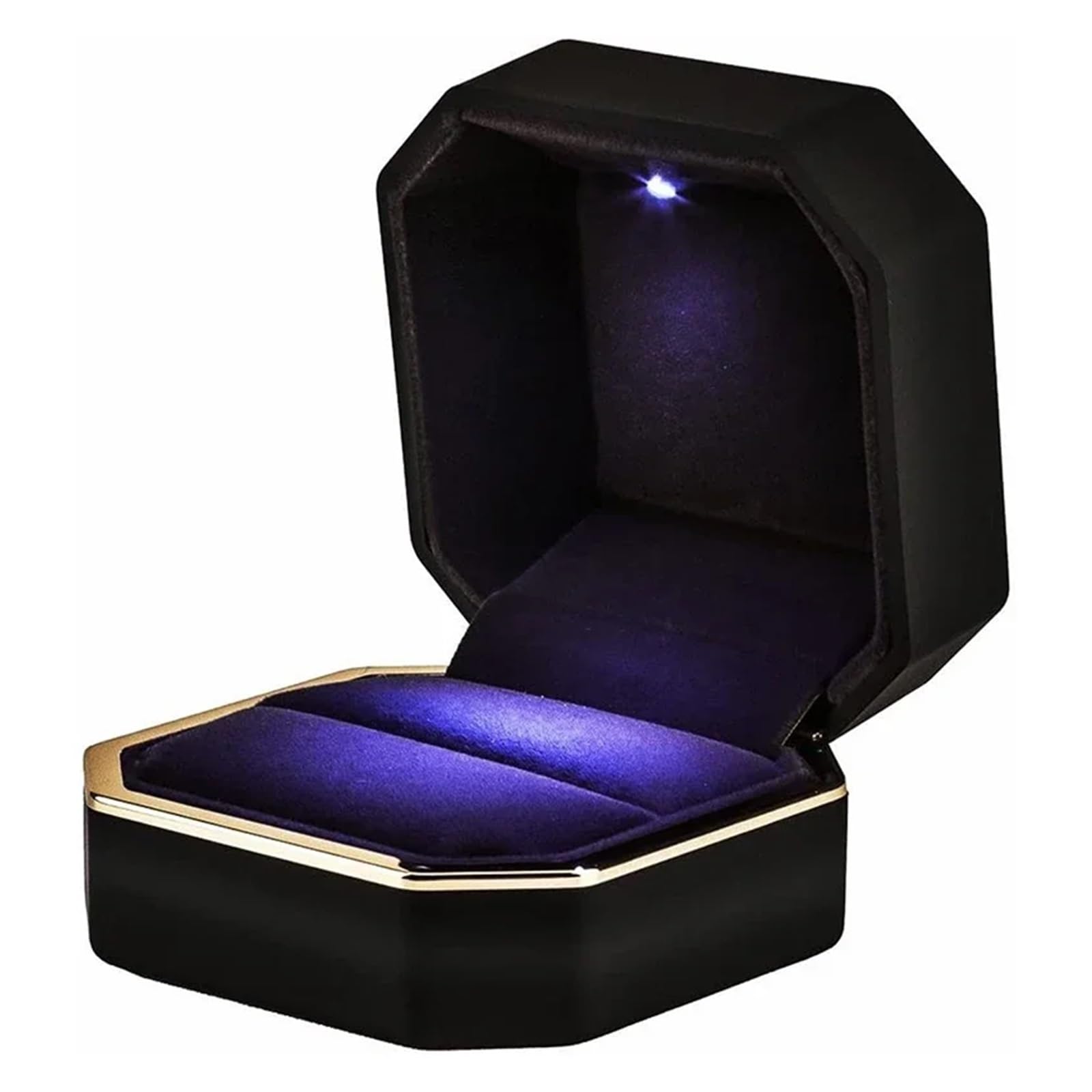 LCKKJHG Wedding Ring Box 1 Pcs Jewelry Ring Box Luxury Rubber Necklace Pendant Display With Light For Proposal Engagement Wedding Case(Black)