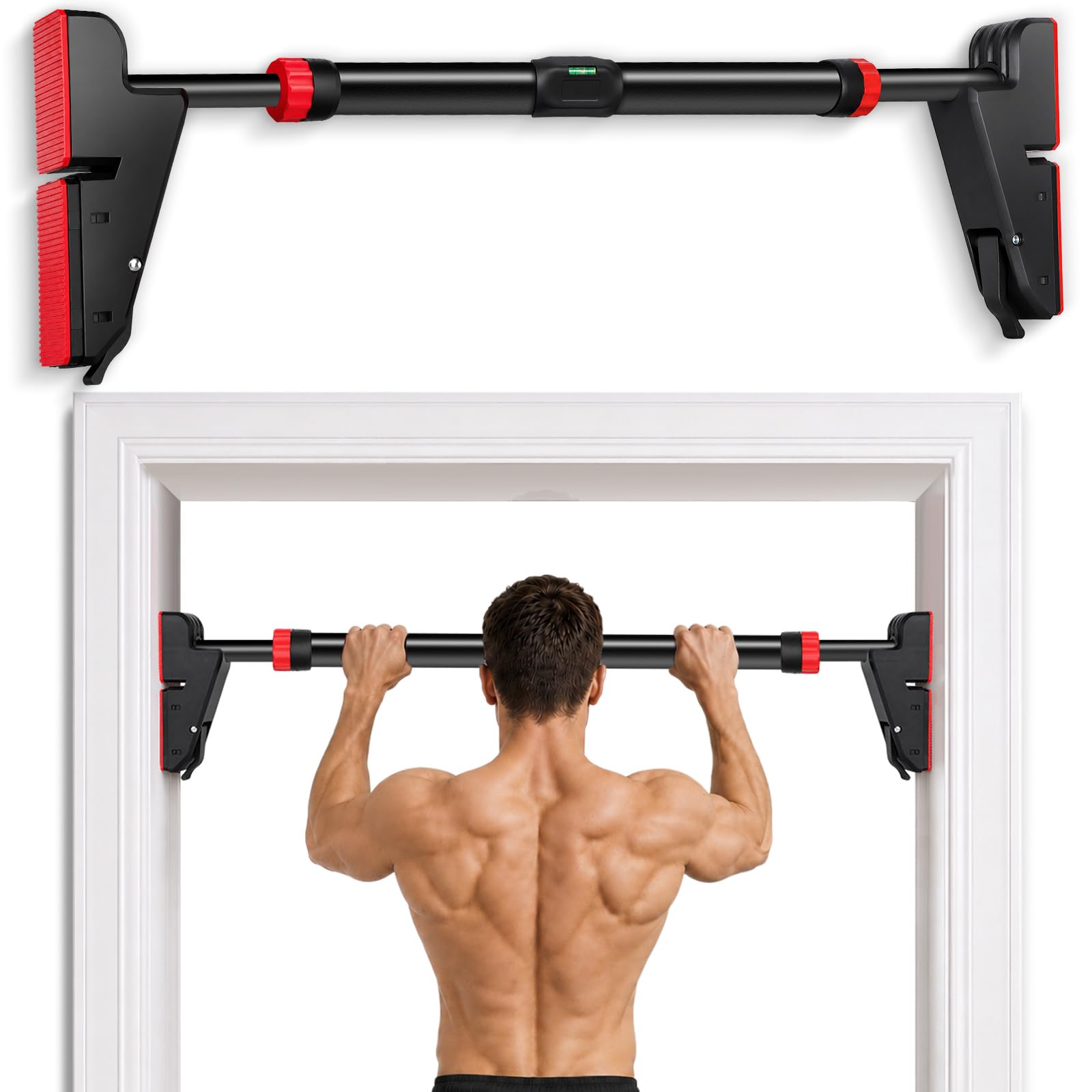 BELEEV Pull Up Bar for Doorway, Adjustable 76-95cm, No Screws, Dual Lock