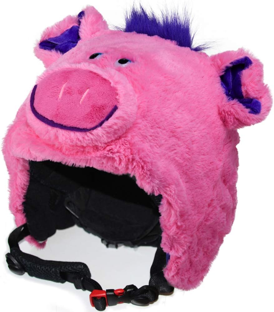 crazeeHeads Plush Helmet Covers - Great for Skiing, Snowboarding, Winter Fun, Girls & Boys Accessories, Cool Animal Helmets Cover for Kids and Adults (Poppi The Pig)