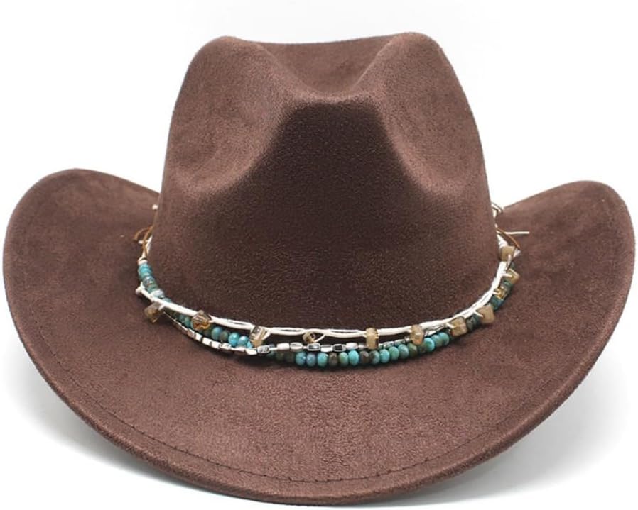 Western Cowboy Hat, Orange, Suede Material, Turquoise Beaded Hatband, Wide Brim Style