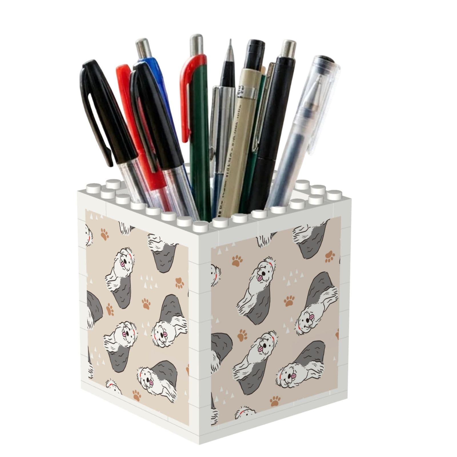 Poadnly Old English Sheepdog, Pen Pot Pencil Holder for Office Home School, Compact Desk Organiser for Office Stationery