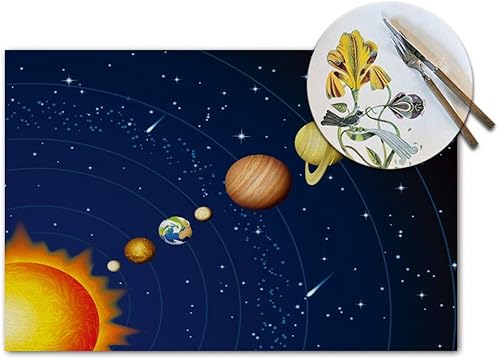 Miniatura 3 de Juego de 4 manteles individuales de sistema solar, con ilustración de 9 planetas, resistentes al calor, para mesa de comedor, antideslizantes, 18 x