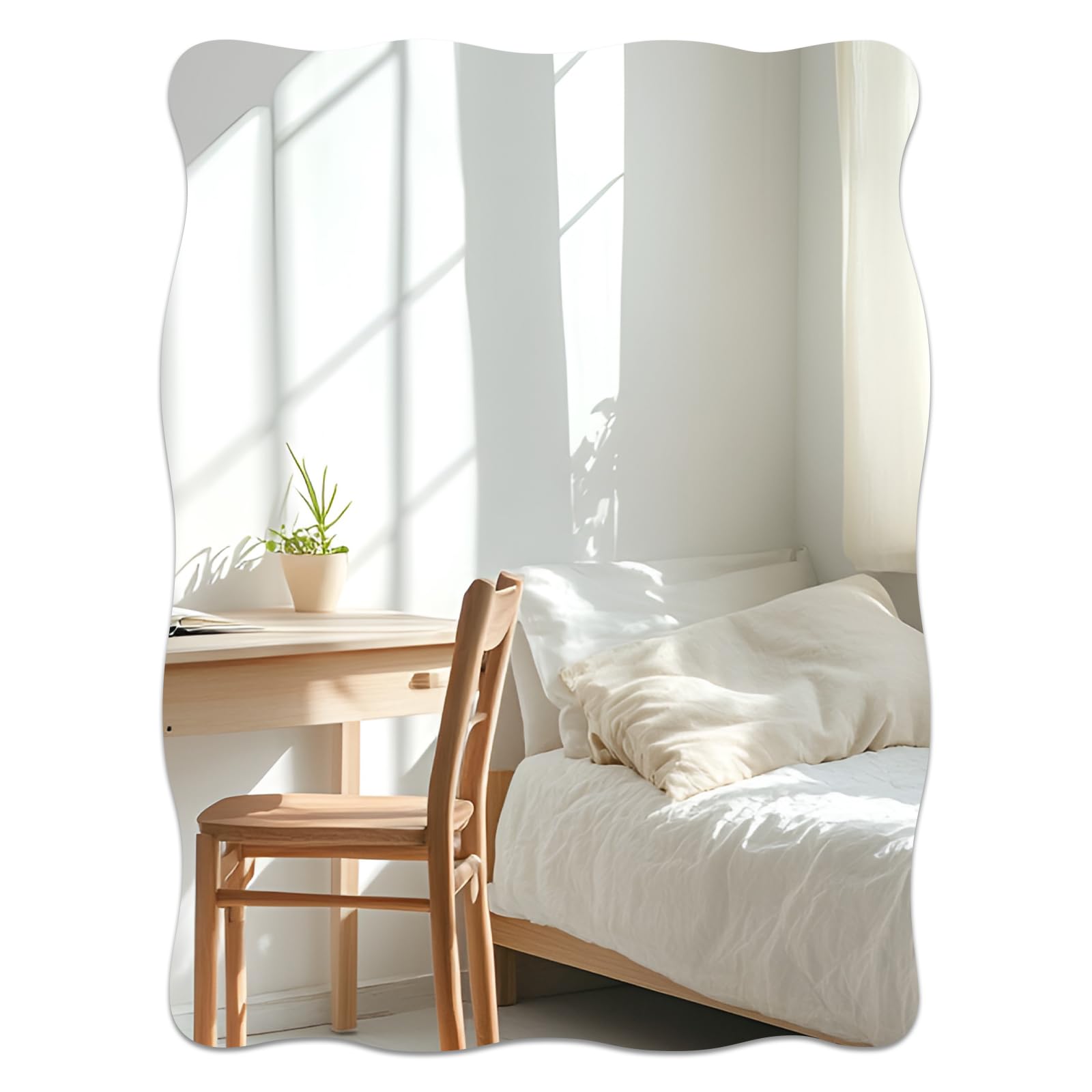 TSKDKIT Wavy Wall Mirror 40 x 30 cm Stick On Mirror for Walls, Self Adhesive No Drilling Acrylic Frameless Mirrors for Bathroom, Wardrobe Doors, Hallway