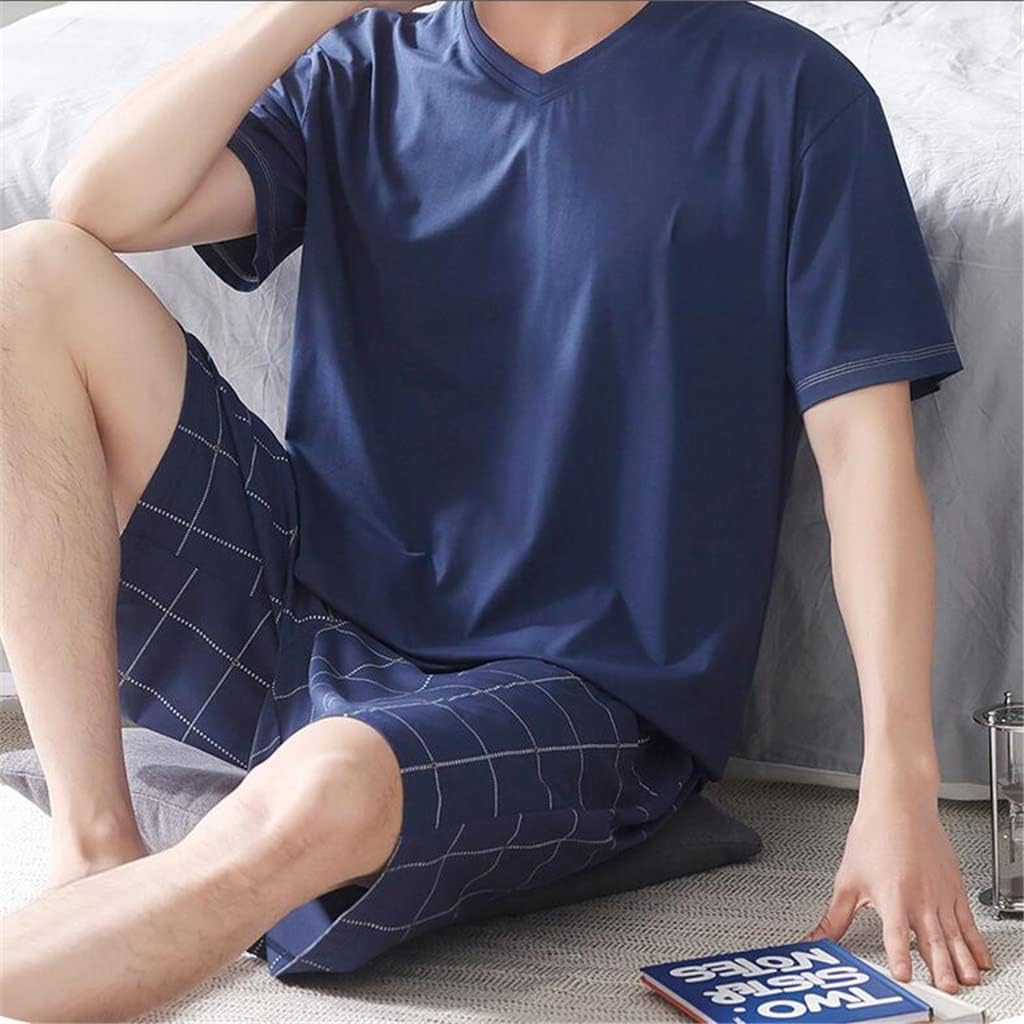 Plaid Shorts Pajamas Men Modal Short Sleeve Men's Ice Silk Thin Half