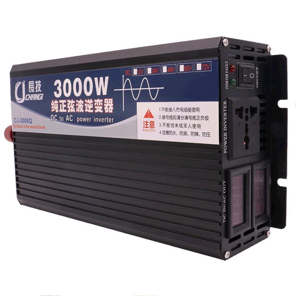 Inverter di Potenza 3000w 4000w 5000w Inverter sinusoidale Puro CC 12v 24v 48v 60v a CA 110v-220v Inverter di Potenza per Auto Domestica Doppio Display Digitale Inverter per Auto,3000W-12V