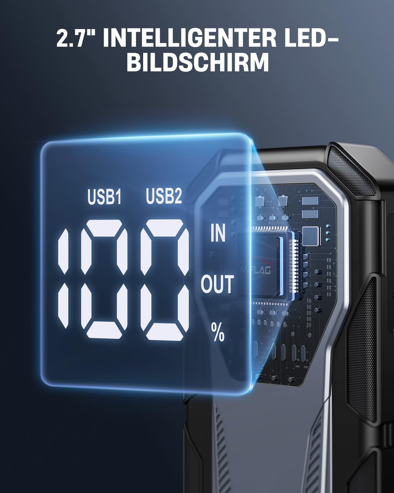 8000A Auto Starthilfe Powerbank für Pkw für 12V Fahrzeuge | 21800mAh Starter Powerbank, USB 3.0 Schnellladung, 3-Modi LED-Licht, Status-Display, Zwangsstart-Taste