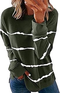 UIFLQXX Moletom feminino casual gola redonda listrado, manga comprida, pulôver solto para jogging feminino pequeno