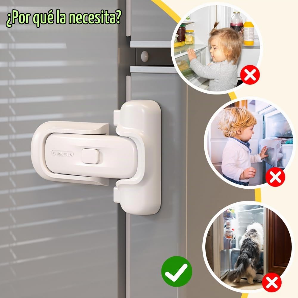 EUDEMON Cierre de Refrigerador para Bebés, Candado de Seguridad para Niños en Nevera y Congelador, Fácil de Instalar (Blanco, 2 Pièces)