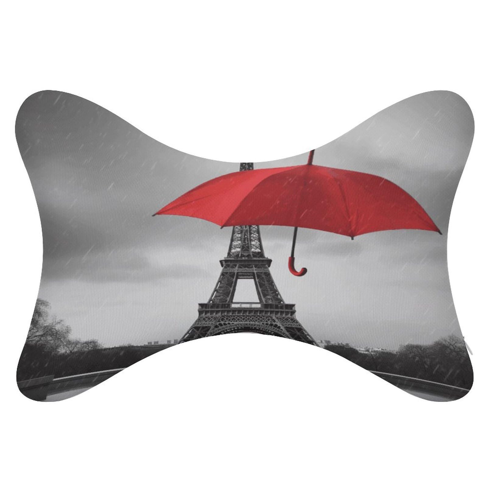 VstaDank Eiffel Tower with Red Umbrella Car Neck Pillows 2 Pack Removable Ergonomic Cervical Support Pillow Fashion Cozy Bone Shaped Pillows Soft Car Headrest Pillow for Office Airplane Most Car
