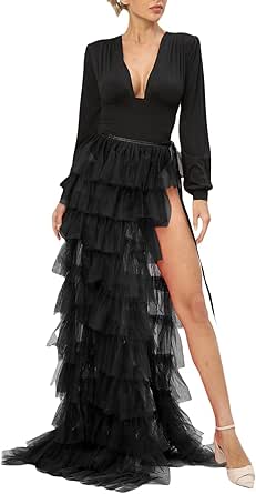Vrouwen Doorschijnend Mesh Tule Tutu Overlay Lange Rok Bruiloft Feest Cocktail Prom Bandage Maxi Jurk Afneembare Overskirt Wit | NL
