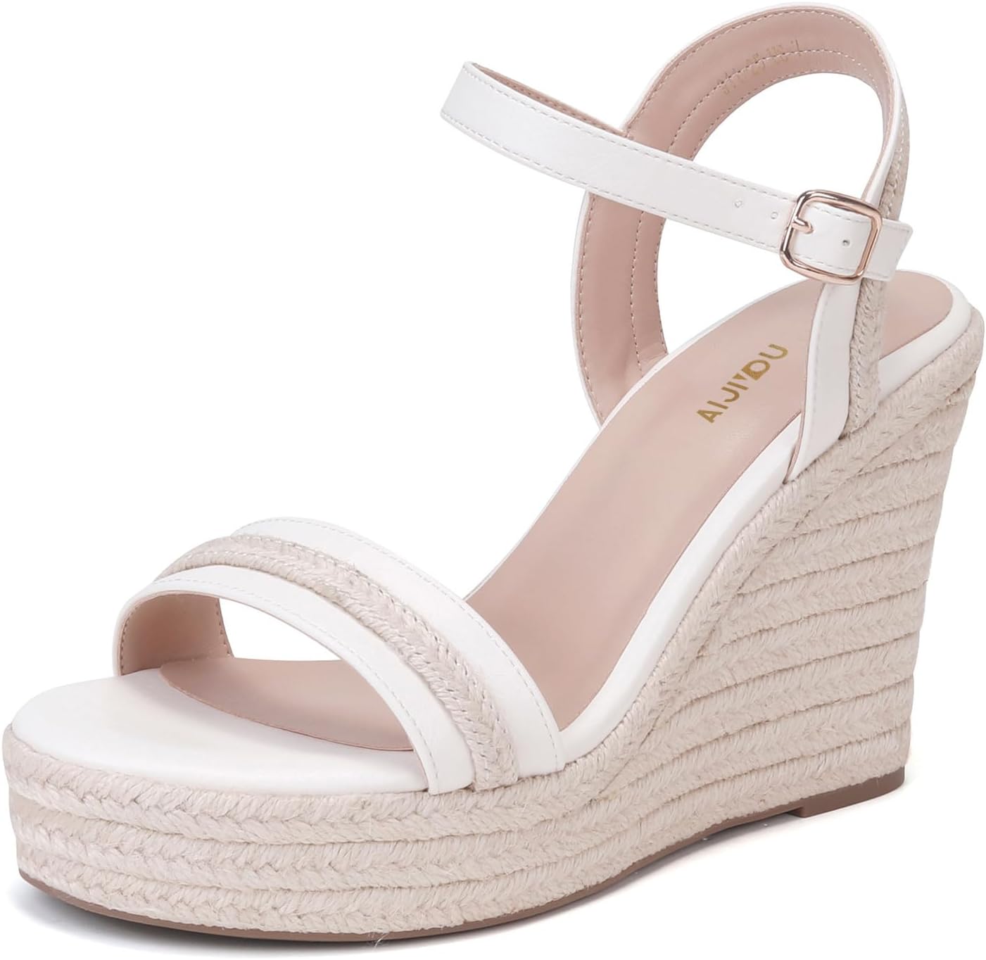 Women's Classic Summer Platform Dress Sandals Wedge Ankle Strap Round Open Toe Sandals Comfy Sloping High Heels for Women Casual Beach 9.5 White#2