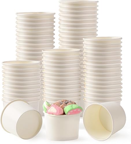 Belinlen 200 Count 4 oz Paper Ice Cream Cups Frozen Yogurt Cup Dessert Bowls Frozen Dessert Supplies(White)