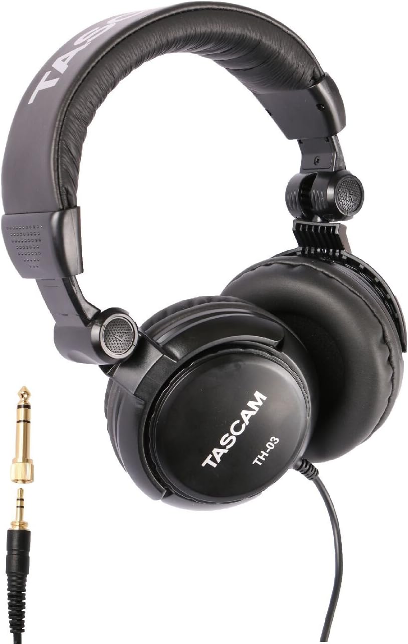 TH-03 Studio Headphones – Closed Back, Padded, Adjustable Pro Audio Headset with Gold Tip 1/8 inch to 1/4 inch Adaptor