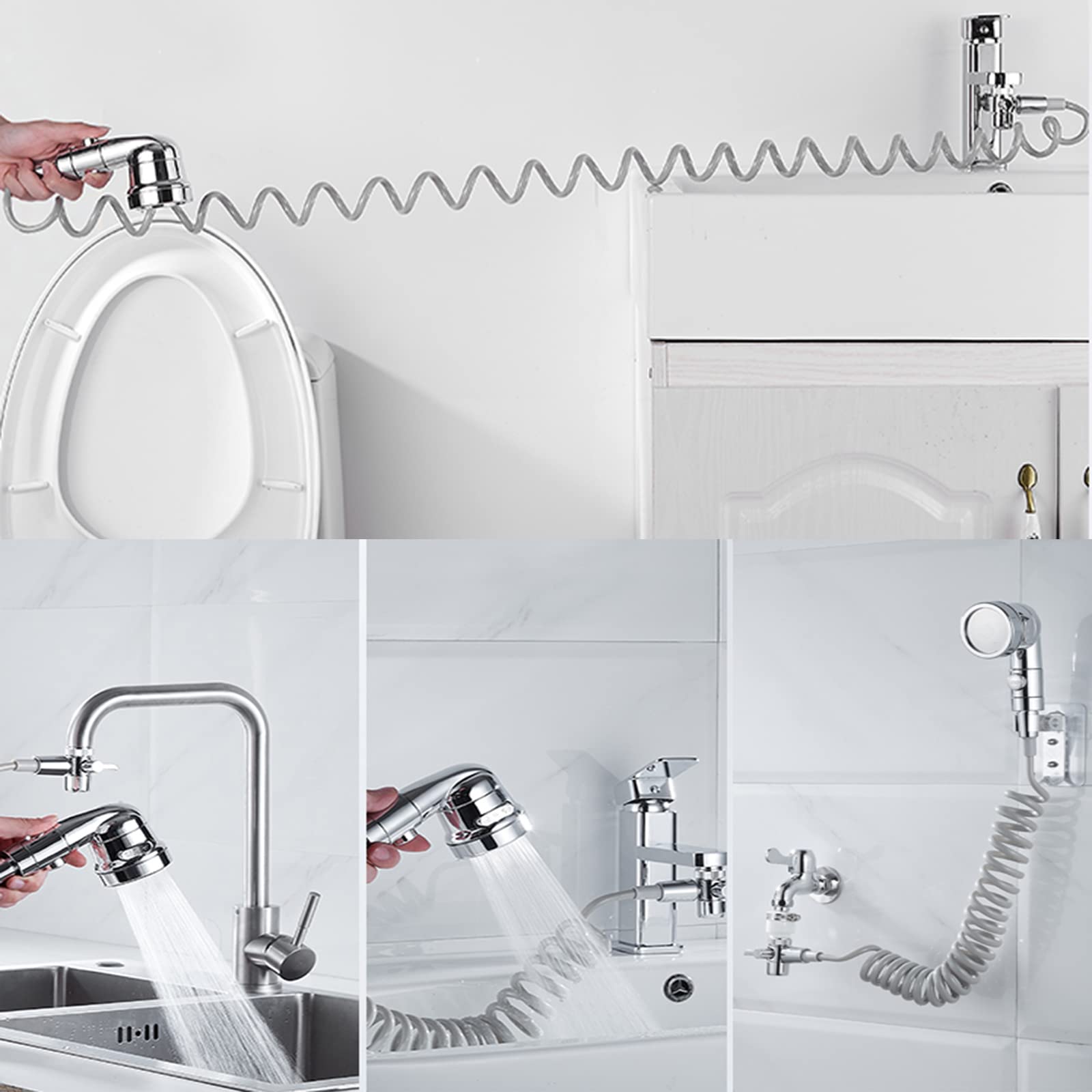 Słuchawka prysznicowa ze zdejmowanym wężem do baterii łazienkowej, bidet, biały (chromo)