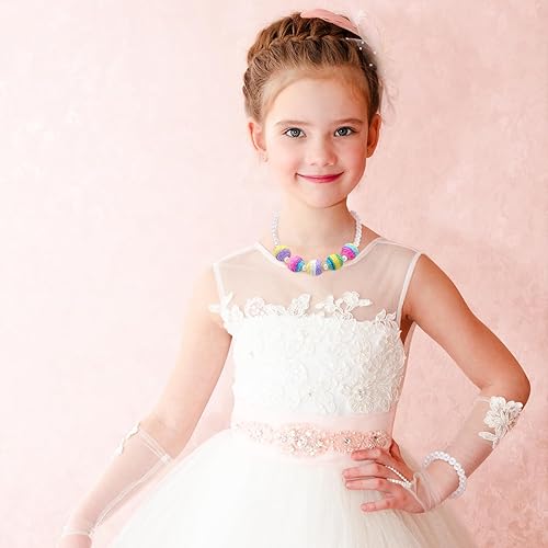 Vista 18 de Sumind 6 juegos de joyas para niñas pequeñas, collar y pulsera de cuentas para bebés, regalos de joyería de disfraces, regalos de fiesta de princesa