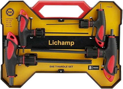 Miniatura 9 de Lichamp Juego de llaves Allen con mango en T, surtido SAE y métrico, llave hexagonal Allen de mango largo estándar