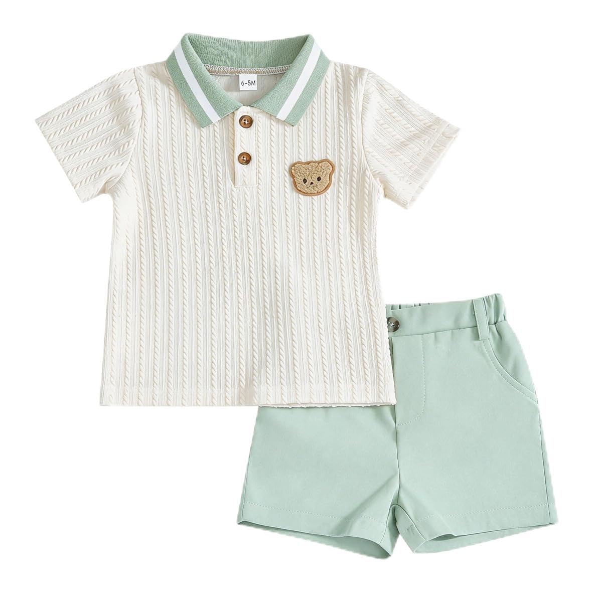 Kleinkind Baby Jungen Kleidung Sommer Outfits Niedliches Bären Poloshirt und Knöpfen Shorts mit Taschen 2-teiliges Frühling Set