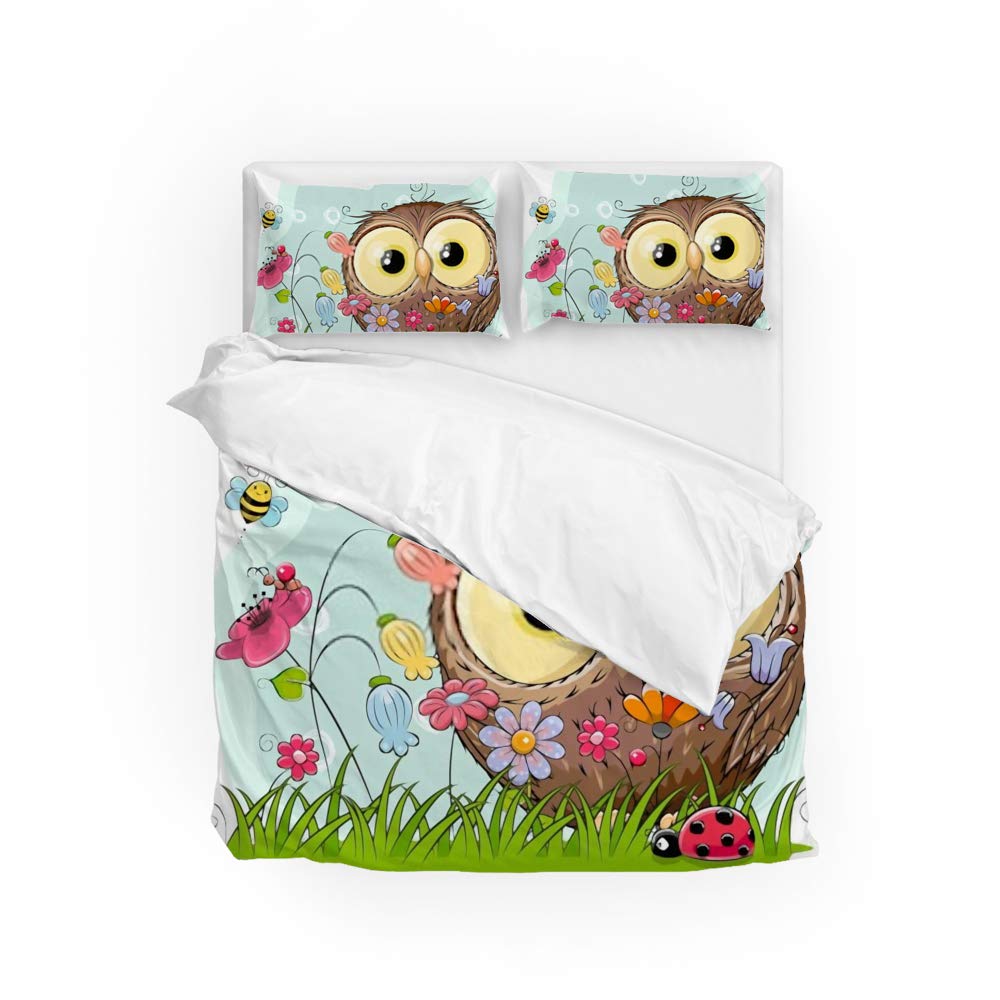 Housse de couette chouette anti-plis et facile à laver pour lit King size adulte