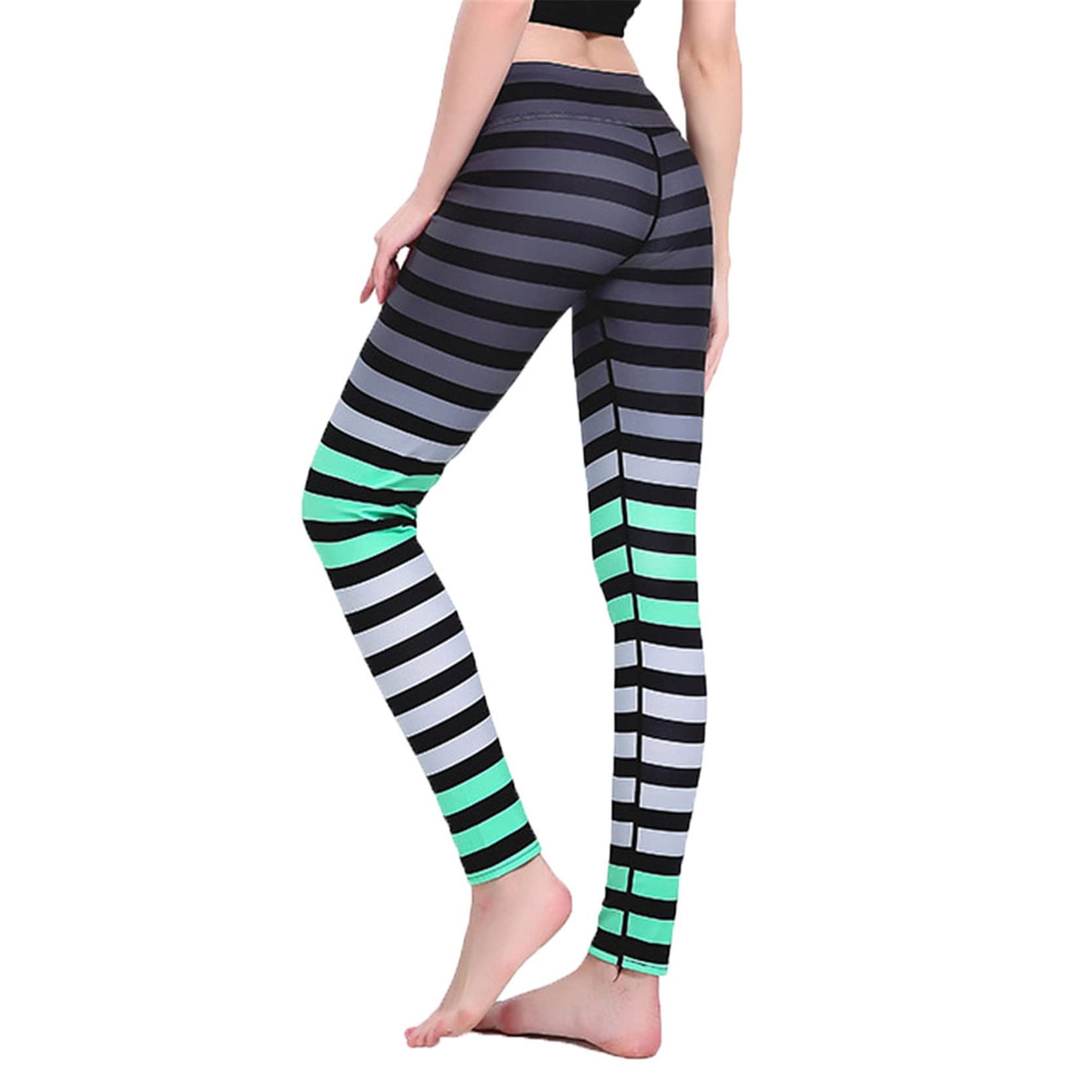 Legginsy damskie Push Up, Kobiety w paski drukowania Gym Legginsy Rajstopy o wysokiej talii Kontrola brzucha 7/8 długości Slim Yoga Spods Szybkie suche podnośniki rozciągliwe sportowe legginsy do jogi