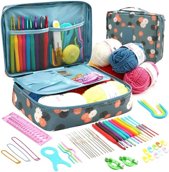 59PCS/Set DIY Colorful Crochet Hooks Set with Storage Bag Weaving Knitting Needles Set DIY Art Craft Sewing Crochet Supplies (C9)
