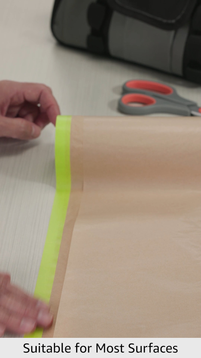 Image of Tangibay Pre-Taped Masking Paper for Painting - 12 inch x 50 feet Tape and Drape Painters Paper, Paint Adhesive Protective Paper Roll for Covering Skirting, Frames, Cars and Auto Body (1 Roll)