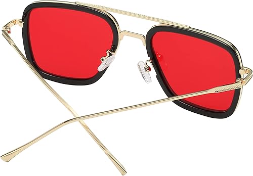 Miniatura 3 de OWL Tony Stark - Gafas de sol cuadradas estilo aviador, montura metálica, estilo Iron Man, gafas vintage para hombre