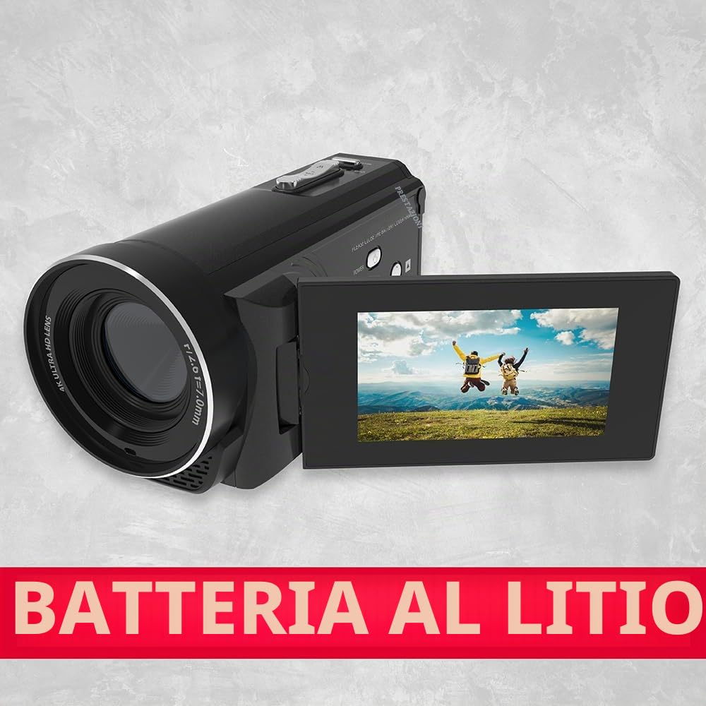 Agfaphoto - Videocamera - Realimove CC4000W - 4K, Schermo LCD Articolato IPS da 3", Zoom Digitale 18X, Impermeabile fino a 5 m, Stabilizzazione Elettronica, Batteria al Litio – Nero
