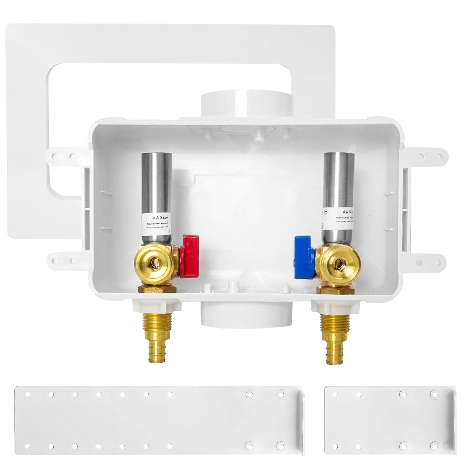 HeSun Washing Machine (Laundry) Outlet Box, 1/2 Inch Crimp Inlet x 3/4 Inch MHT Outlet, Pex Washer Box with Center Double Drain, with Stainless Steel Arrestor