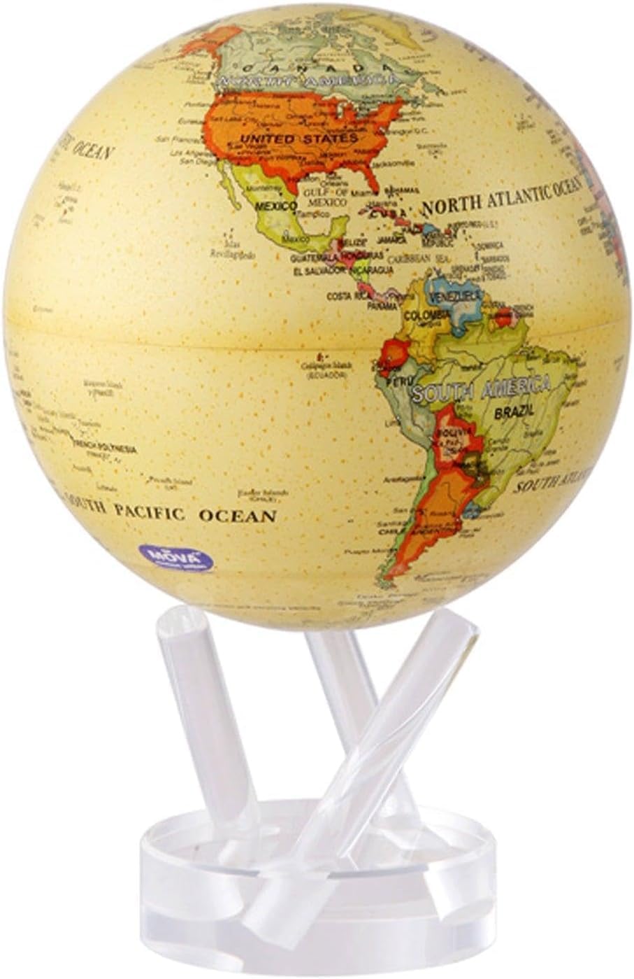 Globe – Political Map Yellow 8.5” | Vintage-Style Rotating Globe Powered by Light | No Batteries or Cords | Antique World Map for Home or Office Decor