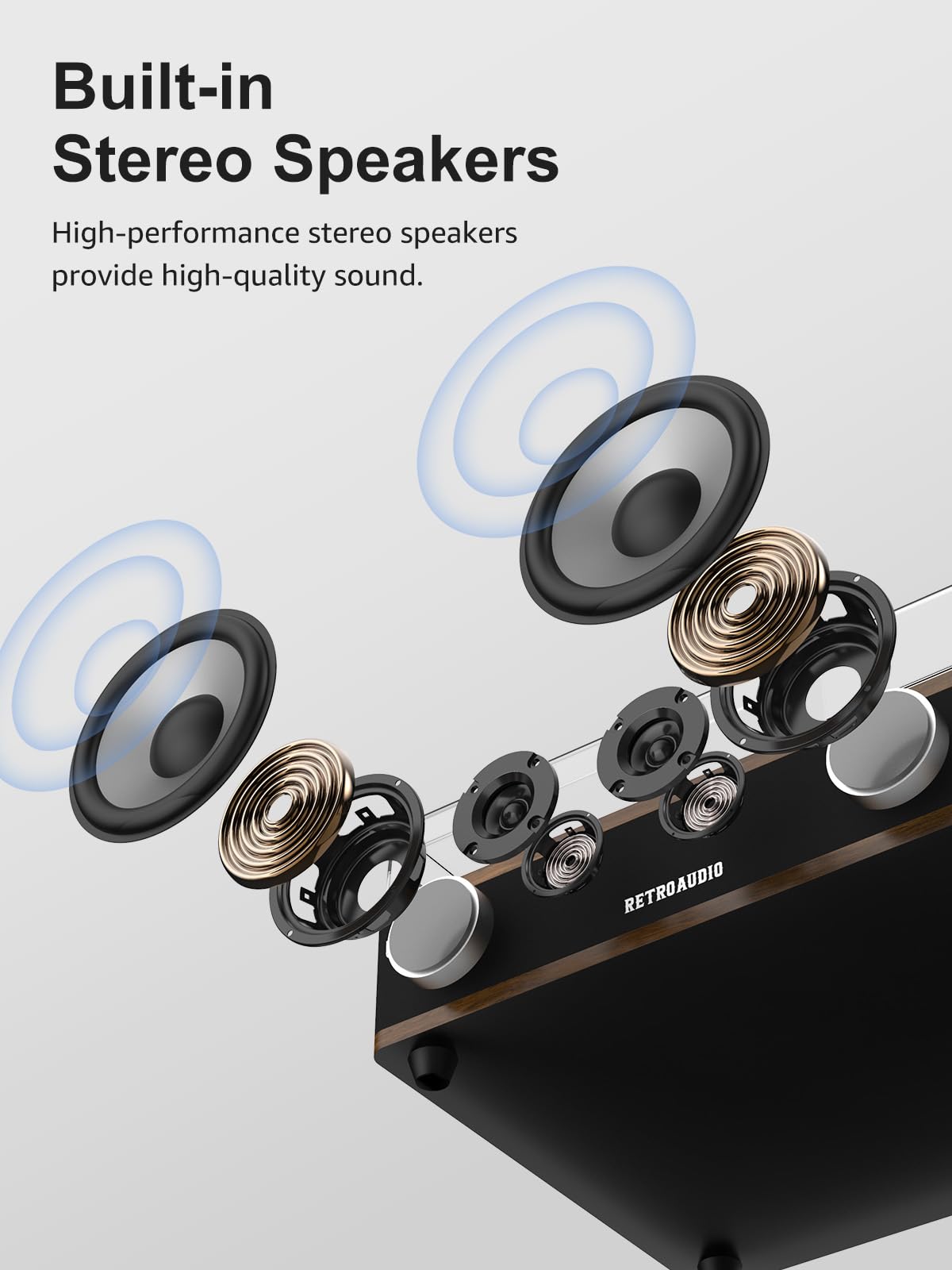 Giradischi con altoparlante integrato, giradischi vintage con trasmissione a cinghia e supporto ingresso Bluetooth, 3 velocità 33 1/3, 45, 78 giri/min RCA Out Auto Stop