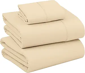 RUVANTI 100% Cotton Twin XL Sheet Sets, 3 Pieces, Soft & Breathable Percale Weave Bedding, Deep Pocket 16", Hotel Standard, Crisp Cool Feel, Durable, Perfect Size Dyed Sheets, Beige