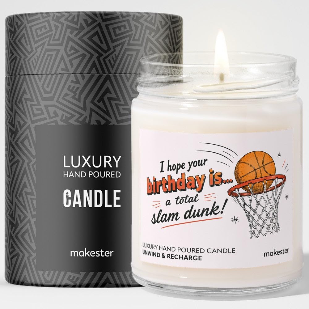 Birthday Gift for Basketball Lover - Luxury Soy Wax Candle - Vanilla, Jasmine, Sugared Almond - Makester — image 1